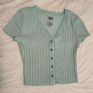 Baby blue crop top with scalloped edges!